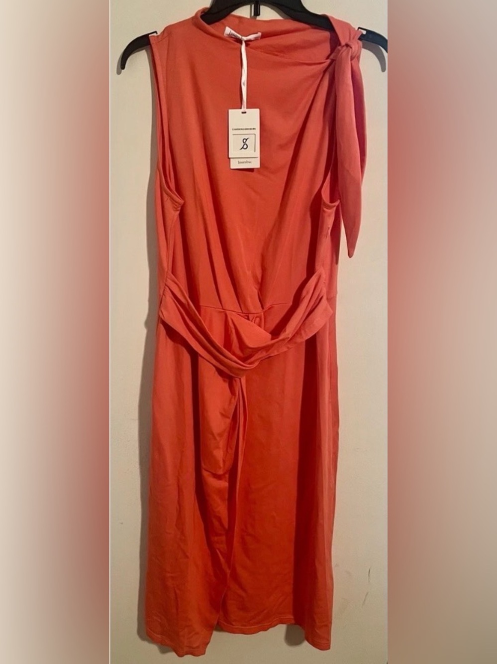 NWT Women’s JASAMBAC Sleeveless Orange Midi Dress with Knotted Waist Size XL